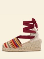 Alpargata de mujer cuña alta de 6 centímetros en color Rayas #7 con cintas, hecha a mano en España.